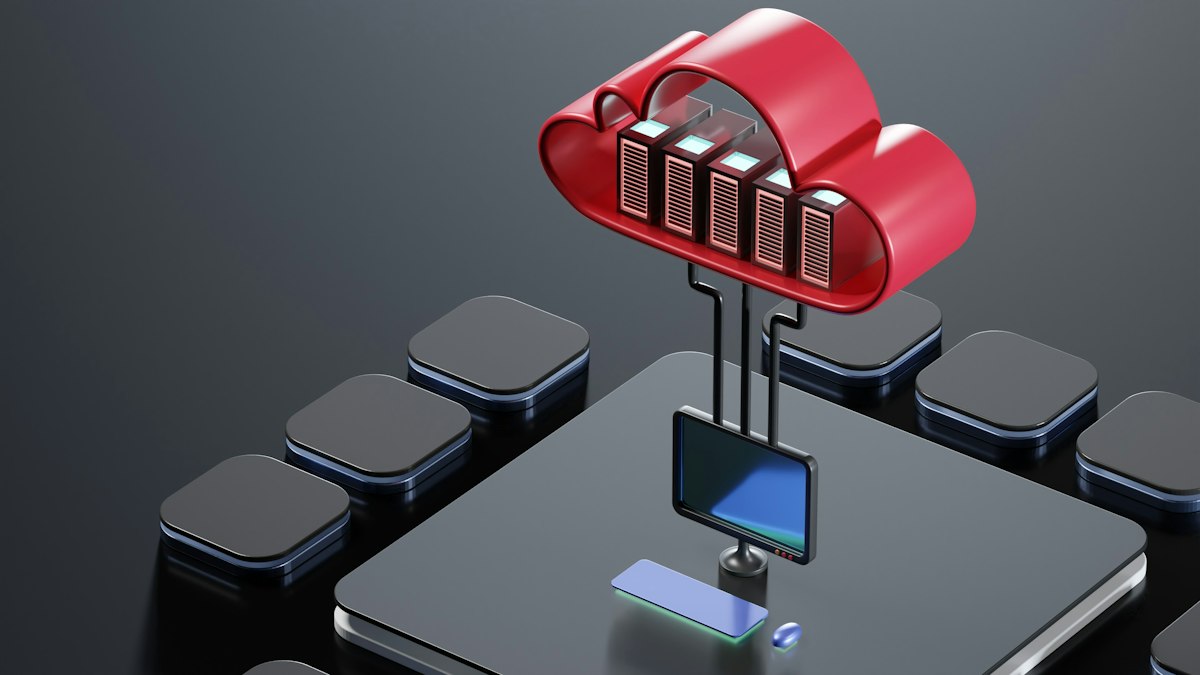 Illustration d'un nuage informatique relié à un poste de travail